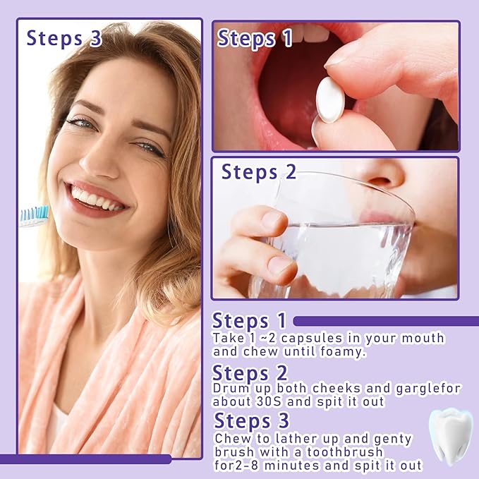 3Pcs Solid Toothpaste Tablets Kit,Deep Cleaning Colour Corrector,Chewable Toothpaste Tablets for Sensitive Teeth,Travel Size Tooth Care Products Kit for All People A