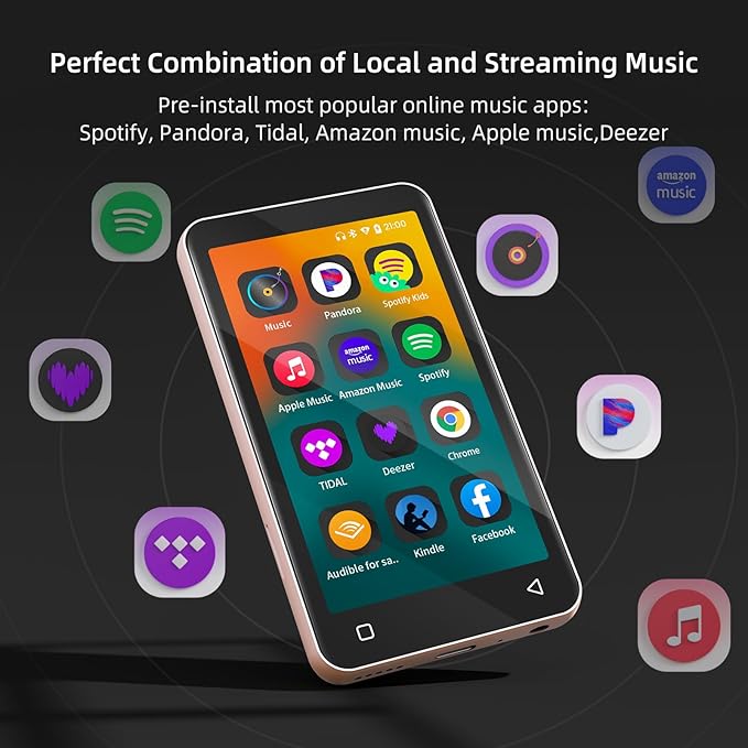 80GB MP3 Player with Bluetooth and WiFi, MP4 MP3 Player with Spotify,Spotify Kids,4" Music Player with Pandora, Audible,Music Player with Speaker (Pink_White)