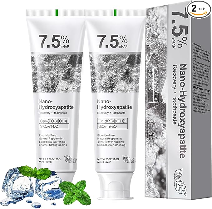 2PCS 7.5% Hydroxyapatite Toothpaste for Advanced Enamel Protection,Appropriate for Sensitive Teeth,Gentle and Effective Formula,Fresh Mint,4.23 oz