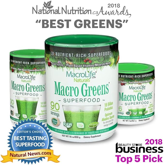 MacroLife Naturals Macro Greens Powder 38 Superfood Probiotic Antioxidant Enzyme & Herbal Supplement Immunity Energy Cleanse - Non-GMO Vegan Gluten-Free Dairy-Free - 60 Servings
