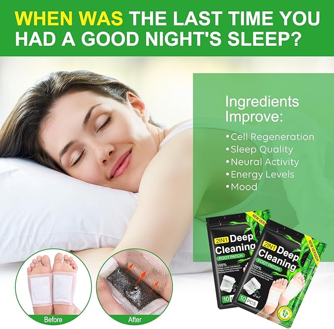 2in1 20PCS Foot Pads, Natural Bamboo Vinegar Ginger Powder Foot Pads