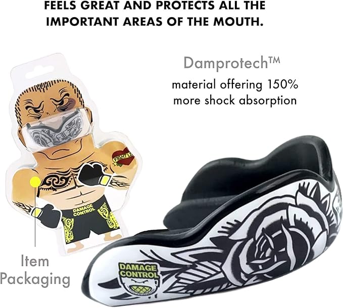 DAMAGE CONTROL High-Impact Mouth Guard – Sports Mouthguard for Boxing, Football, Hockey, Lacrosse & Basketball, Protects Teeth & Jaw, Protective Mouthpiece for Adults & Youth (Adult, Blackarts 2.0)