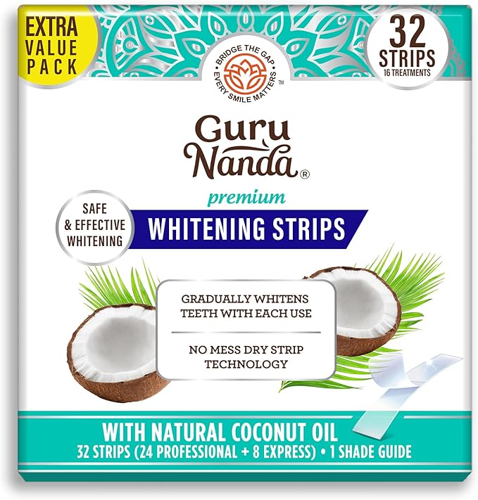 GuruNanda Teeth Whitening Strips - 16-Day Treatment with Non-Slip, Dry Strip Technology - Whitening Designed with Care for a Brighter Smile