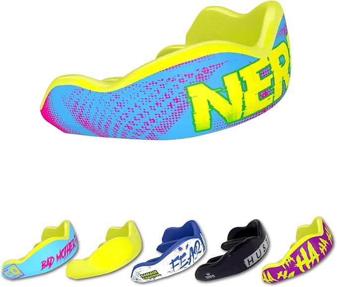 DAMAGE CONTROL High-Impact Mouth Guard – Sports Mouthguard for Boxing, Football, Hockey, Lacrosse & Basketball, Protects Teeth & Jaw, Protective Mouthpiece for Adults & Youth (Women, Nerd)