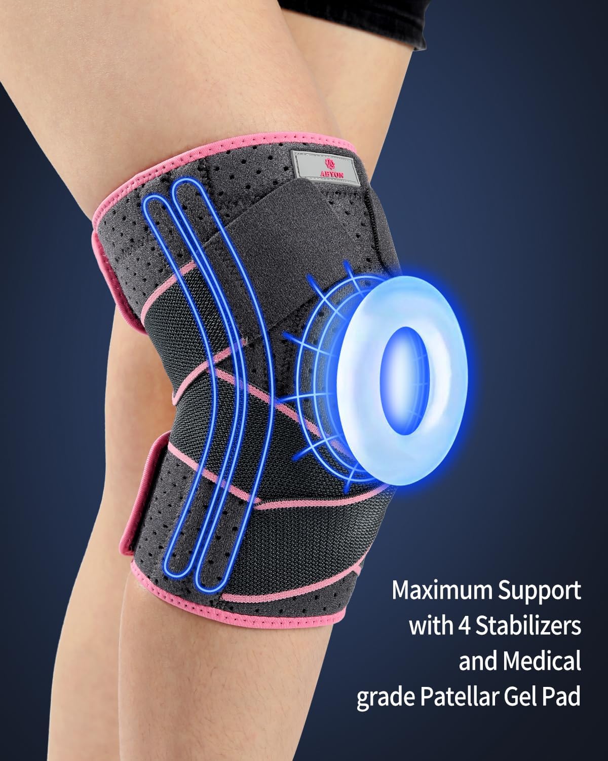 ABYON Knee Brace for Women/Men Plus Size Meniscus Tear, ACL, Arthritis.Knee Support with Dual Side Stabilizers & Crossed Compression Straps Maximum Support for Knee Pain Relief and Fast Recovery - Please Check How To Size Video