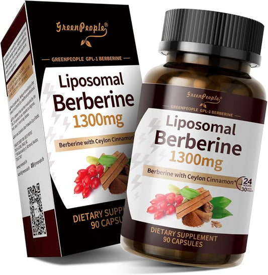 Liposomal Berberine HCL1300mg - Berberine Supplement with Ceylon Cinnamon Activates GLP-1 & AMPK - High Absorption Formula Healthy Weight Support – Non-GMO/Vegan – 45-Day