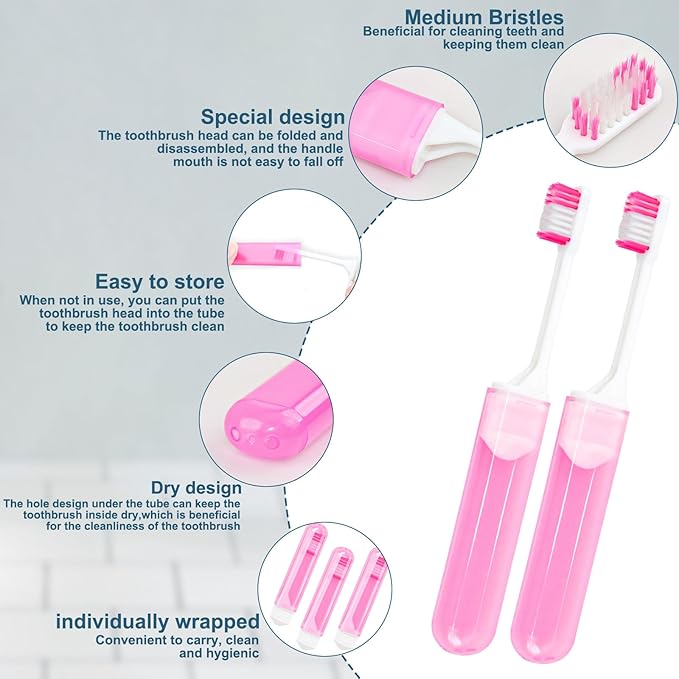 Travel Size Toothbrush Bulk Disposable Toothbrushes Individually Wrapped ,Mini Toothbrush With Toothbrush Cover Folding Toothbrushes Camping Toothbrush for Camping,Hiking,Traveling,School (30)