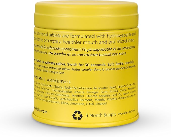 Boka Travel Size Mouthwash Tablets - Hydroxyapatite, Fluoride Free & Alcohol Free - Chewable Tablets to Freshen Breath, Kill Odor Quickly & Helps Remineralize Teeth - (90 Pcs, Citrus Mint)