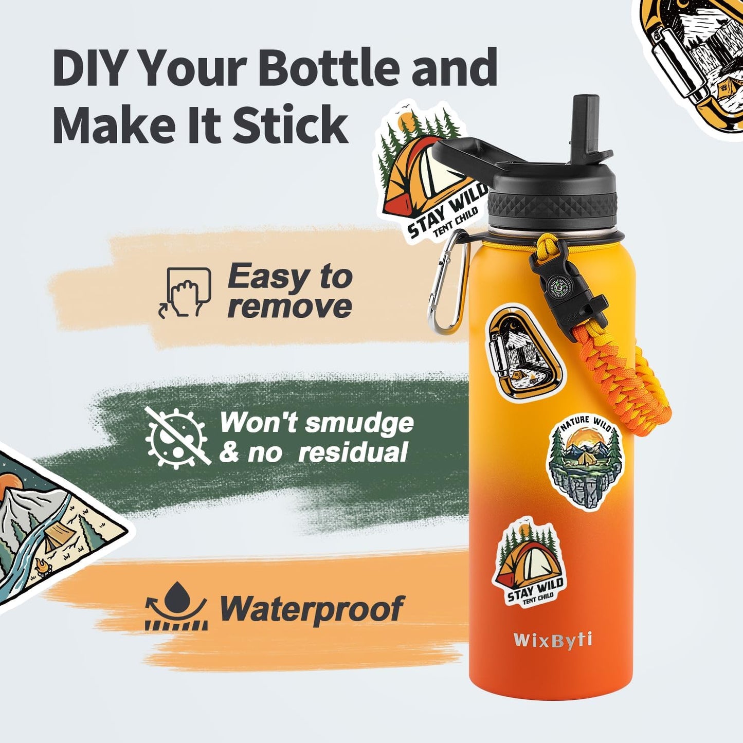 40 oz Insulated Water Bottle with Straw (Cold for 48 Hrs), Stainless Steel Triple Wall Vacuum Sports Water Jug, Leakproof Hydro Cup Flask with Paracord Handle & Straw Spout Lids & DIY Stickers