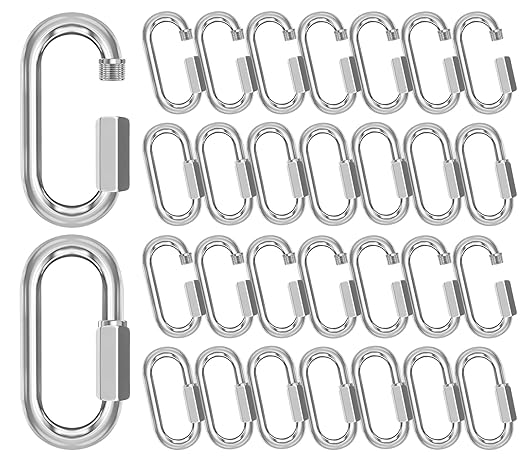 M3.5-30 Pack 1.46” Quick Links Chain Connectors, 1/8″ Galvanized Chain Locking Carabiners Hooks, 180LBS Heavy Duty Thread Quick Link Clips, Twist Oval Keychain D Shape for Swing, Camping