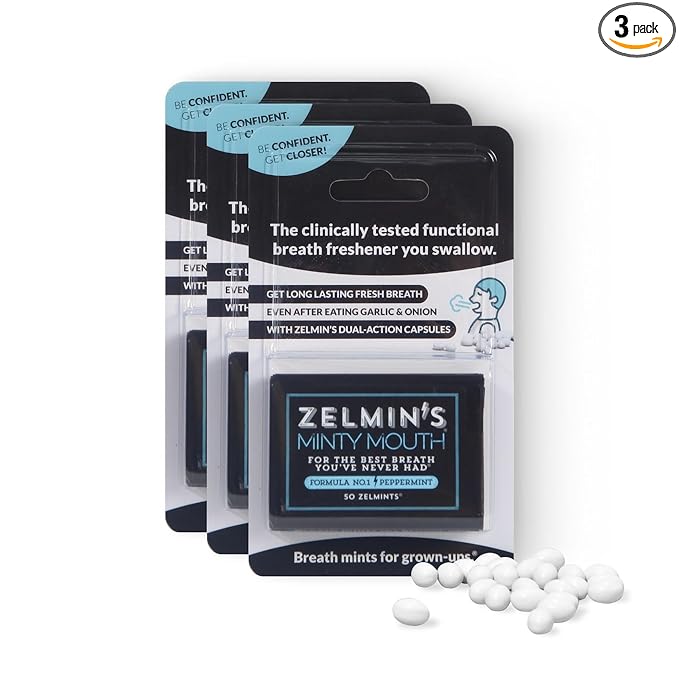 Zelmin's Minty Mouth Breath Freshener - (3 Pack) Long Lasting Bad Breath Treatment for Adults, Instant Freshness Helps with Dry Mouth, Natural Breath Mints for Travel, Alcohol-Free, Keto, Gluten-Free
