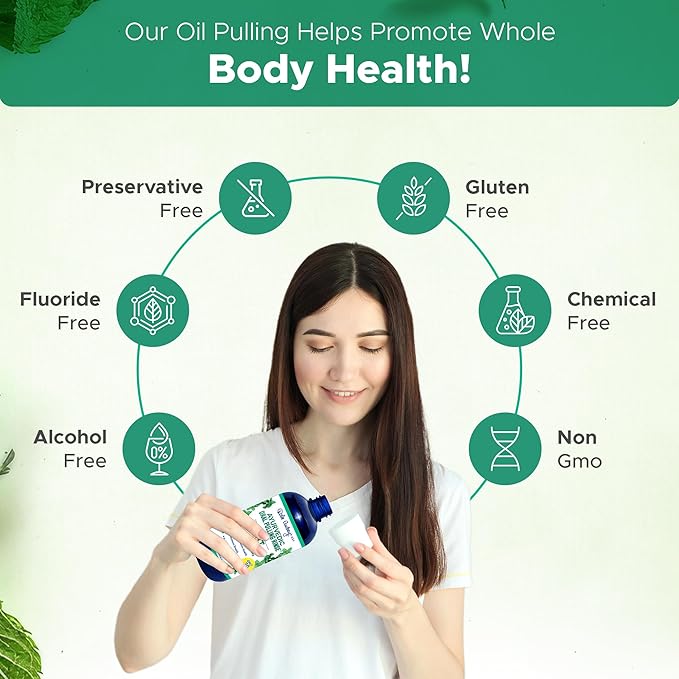 Ayurvedic Oil Pulling Rinse for Teeth and Gums | Made in USA Alcohol Free Mouthwash for Fresh Breath | Pulling Oil with Oils Extract for Teeth Whitening & Healthy Gums | Mint Oral Rinse - 8 Fl Oz