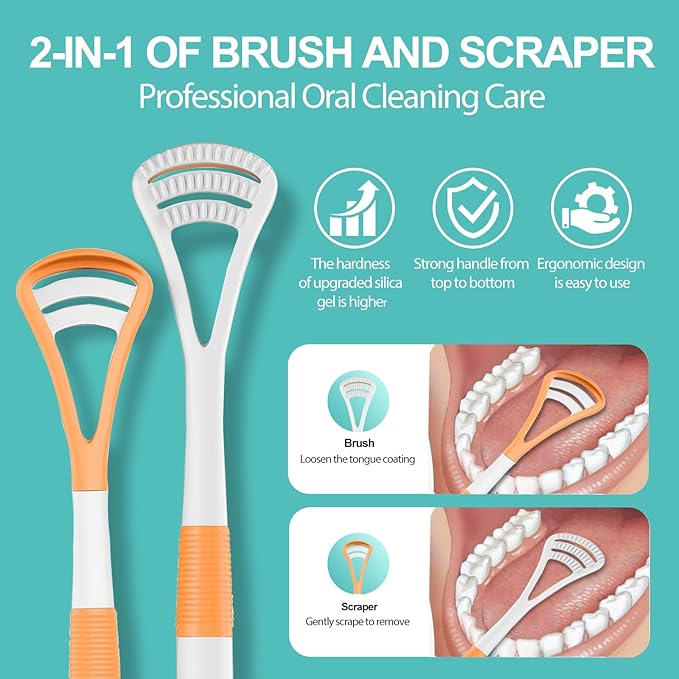 RONAVO Tongue Scraper (8pcs), Brushing and Scraping for Oral Care, 100% BPA Free Tongue Cleaner with Travel Carry Case for Family, Adults, Kids, Reduce Bad Breath for Oral Hygiene