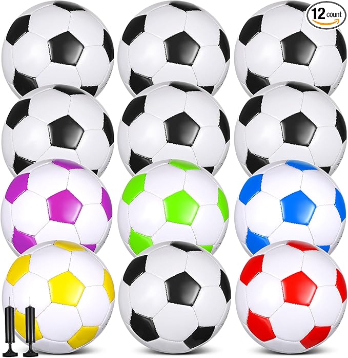12 Pcs Soccer Balls for Teen Adult Bulk Deflated Soccer Ball with Pump Size 5 Indoor Outdoor Training Practice for School Sports Game Birthday Gifts Party Back to School