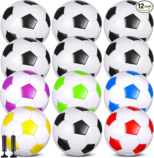 12 Pcs Soccer Balls Bulk Size 4 Soccer Balls with Pump Soft Football Outdoor Indoor for Sport Training Practice Game Gift for Youth Teen Adult