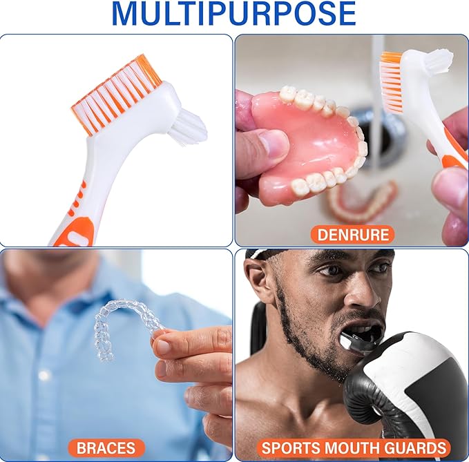 Mimorou 12 Pcs Denture Brush for False Teeth Double Sided Denture Toothbrushe with Soft Bristle, Ergonomic Anti Slip Handle Teeth Cleaner Brush for Adult(Blue, Green, Purple, Orange,Non Slip Grip)