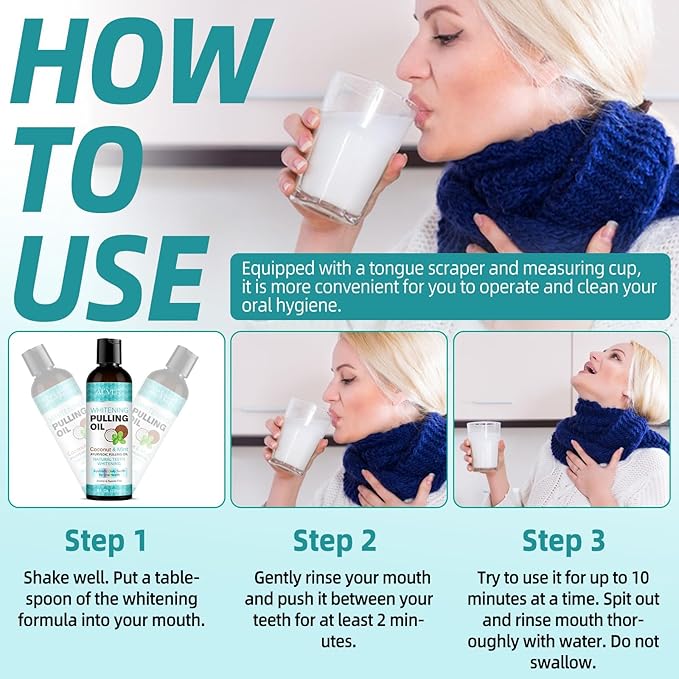 Coconut Oil Pulling with Peppermint Oil-Mouthwash for Oral Care-Helps with Fresh Breath, Organic Essential Oils Mouthwash with Tongue Scraper,Treatment for Gums-237ML