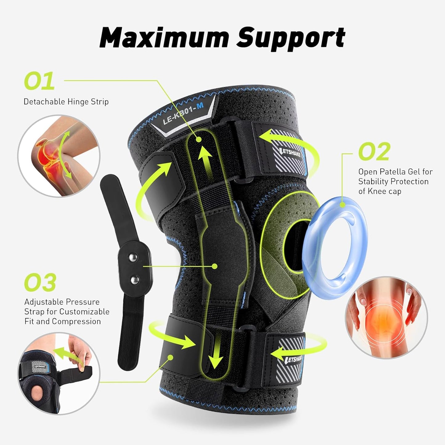 LETSHAKE Hinged Knee Brace for Men Women Adjustable Knee Support with Side Stabilizers for Knee Pain Relief, Meniscus Tear, Arthritis Pain and Support Plus Size ACL Knee Braces (X-Large)