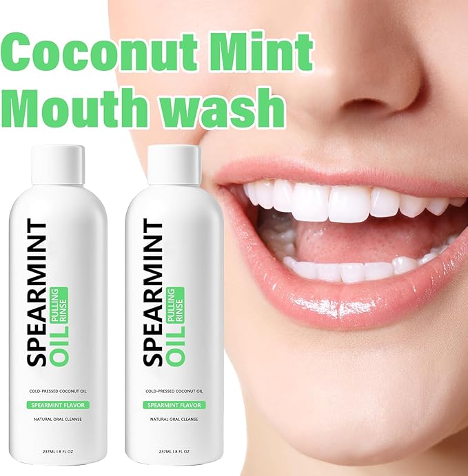 Spearmint Oil Pulling Rinse - Cold-Pressed Coconut Oil mouthwash - Pressed Coconut Mouthwash for Teeth Whitening-for Teeth and Gums, Pure Mouthwash Mint Freshness (1pc)