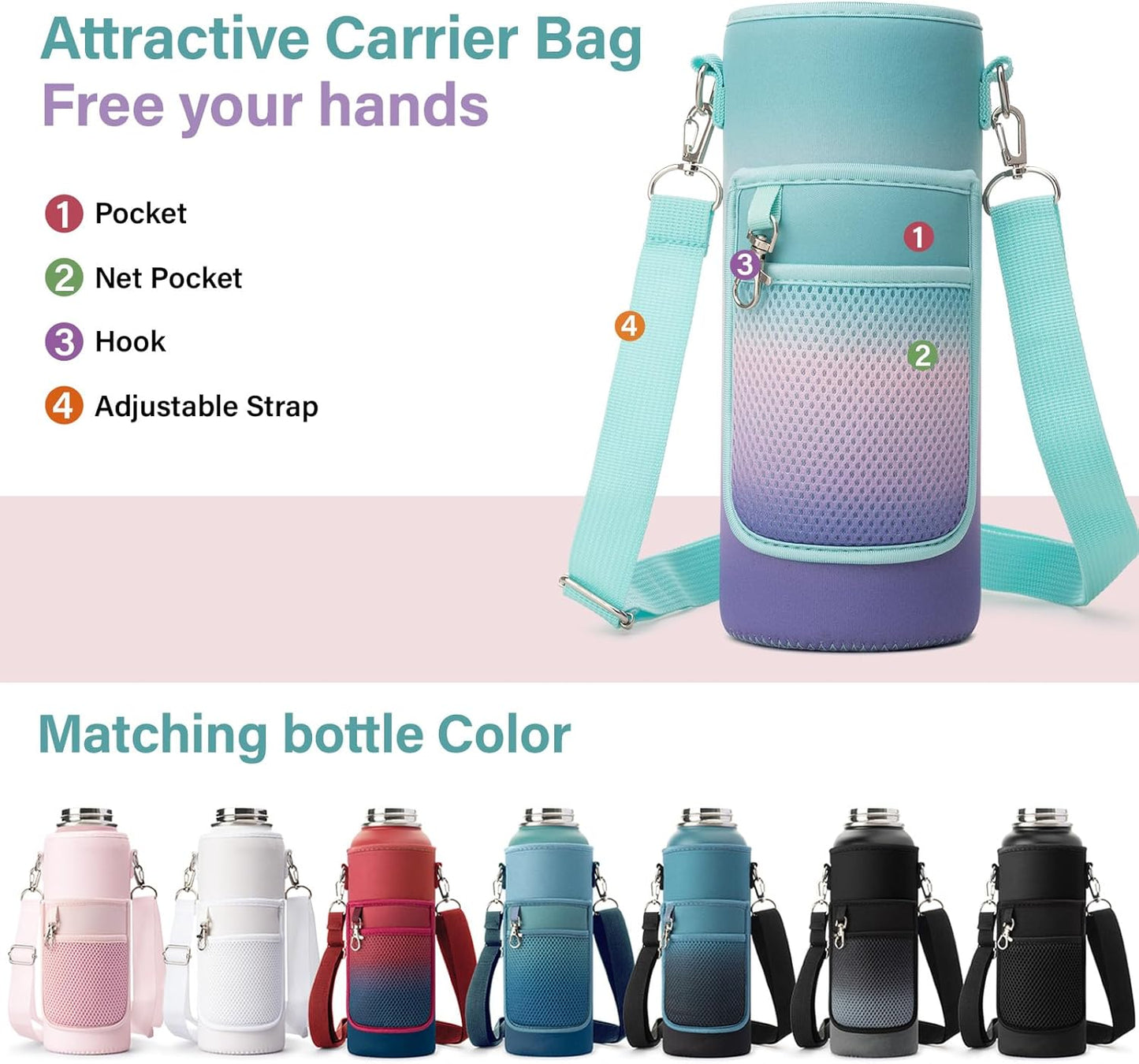 Insulated Water Bottle | Thickened Stainless Steel Vacuum Metal | Portable Sports Water Jug for Gym and Hiking with Straw, Carrier Bag, Handle Strap | BPA-Free 40 oz