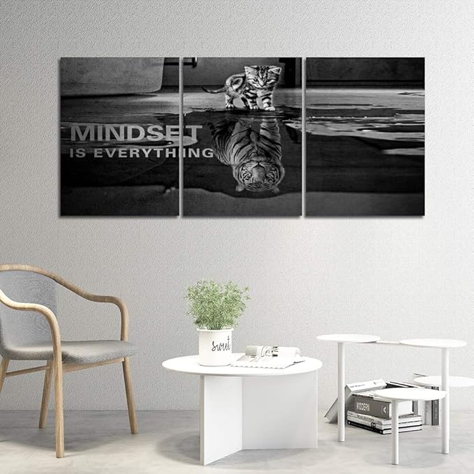 3 Panels Mindset is Everything Motivational Canvas Wall Art Inspirational Entrepreneur Quotes Poster Print Artwork Painting Picture for Framed Home Decoration Living Room office bedroom 60''W x 28''H