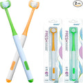 3 Sided Autism Toothbrush 360° Oral Teeth Cleaning Design U-Shaped Toothbrush 2 PCS Adult Soft Bristles Soft and Gentle for Complete Tooth and Gum Care (Green+Orange)