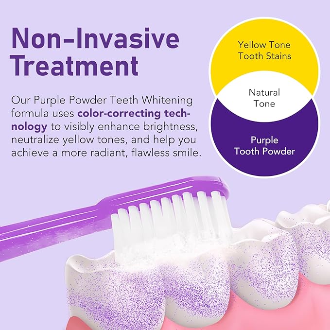 Purple Brightening Powder - Purples Toothpaste for Teeth Whitening-No Sensitivity- Stain Removal & Enamel Safe | Fresh Breath Formula with Unique Purple |for Coffee/Smokers/Tea
