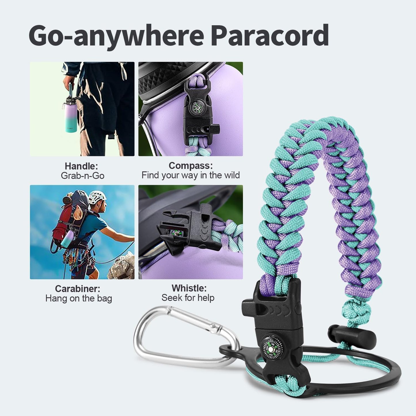 32 oz Insulated Water Bottle with Straw (Cold for 48 Hrs), Stainless Steel Triple Wall Vacuum Sports Water Jug, Leakproof Hydro Cup Flask with Paracord Handle & Straw Spout Lids & DIY Stickers