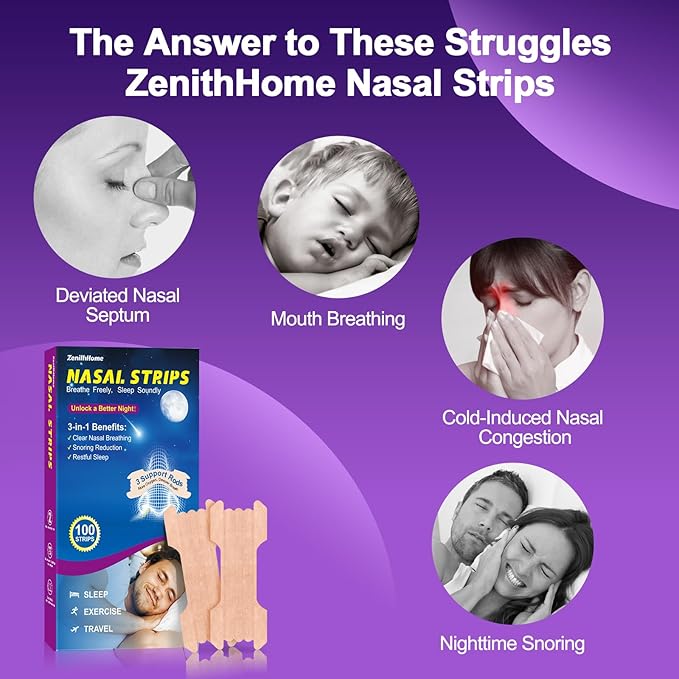 Nasal Strips for Snoring, 100 Count Extra Strength Nose Strips for Breathing, Anti Snoring Devices for Sports and Sleep, Help Stop Snoring, Relieve Nasal Congestion, Drug-Free,Deeper Sleep