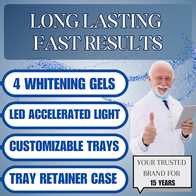 Teeth Whitening Kit 4 Syringes (3ml) New Strongest 44% Carbamide Peroxide Teeth Whitening Gel Light Trays Retainer Case Included Vegan Tooth Whitener