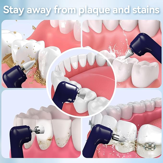 Tooth Polisher Electric Professional with USB Rechargeable, Tooth Polisher 5 Replacement Heads, IPX6 Waterproof for Adults &Kids