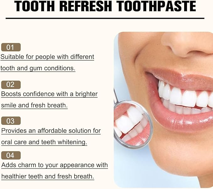 Tooth Refresh Toothpaste, Fresh Breath Toothpaste, Natural Oral Care & Enamel Repair, Helps Remove Coffee, Tea & Wine Stain(2PCS)