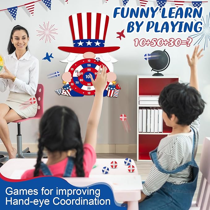 4th of July Games Set Patriotic Dart Board Games with 6 Sticky Balls Independence American Day Party Favor for Red White and Blue Party Throwing Indoor Outdoor Yard(Top Hat)
