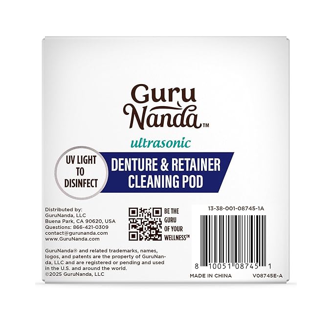 GuruNanda Retainer & Aligner Cleaning Pod for Retainers, Dentures, Mouthguards, Aligners, & Jewelry, 3 Modes, 45kHz Ultrasonic Retainer Cleaner, 190 ml capacity