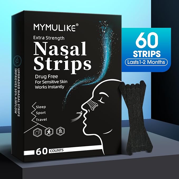Nasal Strips for Snoring, 60 Count Nose Strips for Breathing- 3X Stronger Opening | Triple Elastic Bands, Reduce Snoring & Nasal Congestion, Nose Patches for Sleep, Work, Sport, Travel