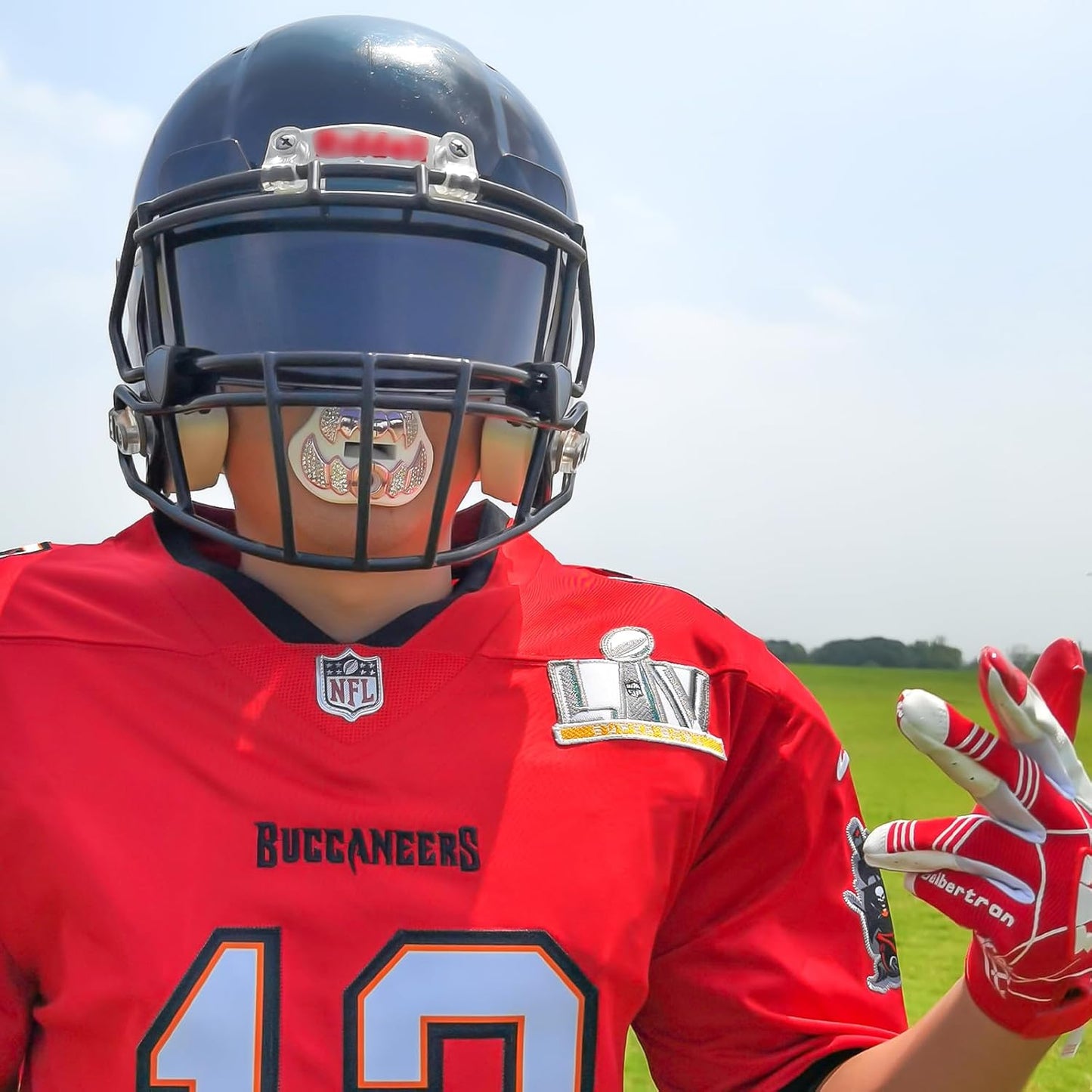 LeCool Football Mouth Guard with Connected Strap- 3D Beast Chrome Adult and Youth Mouth Guard-Mouth Piece for Sports for Maximum Air Flow and Teeth Protection