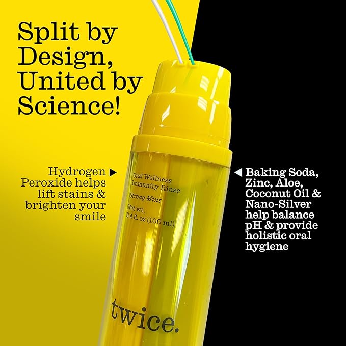 Twice Twice Oral Wellness Immunity Rinse - pH Balanced Mouthwash for Fresh Breath & Daily Oral Care, Alcohol-Free, Ultra Concentrated, Strong Mint Flavor, 3.4oz, 70 uses