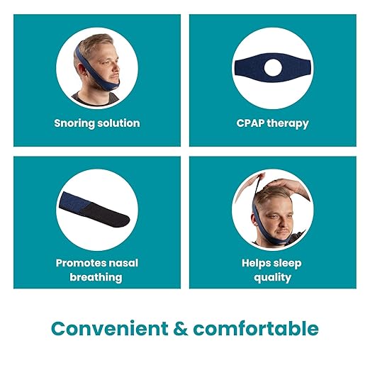 LifeSource Made in USA Anti Snoring Chin Strap for CPAP Users, Chin Strap for Snoring Solution, Breathable, Adjustable, Latex Free, Comfortable Sleep Support for Men & Women, Snoring Support, Navy