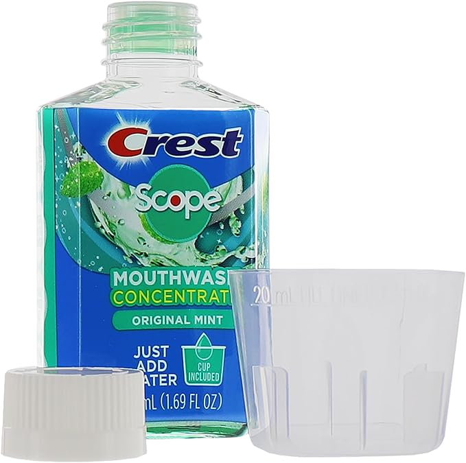 Crest Scope Mouthwash Concentrate, Travel Size Mouthwash, Original Mint Flavor, Helps Freshen Breath, 2 Pack -50 ml Squeeze Bottles