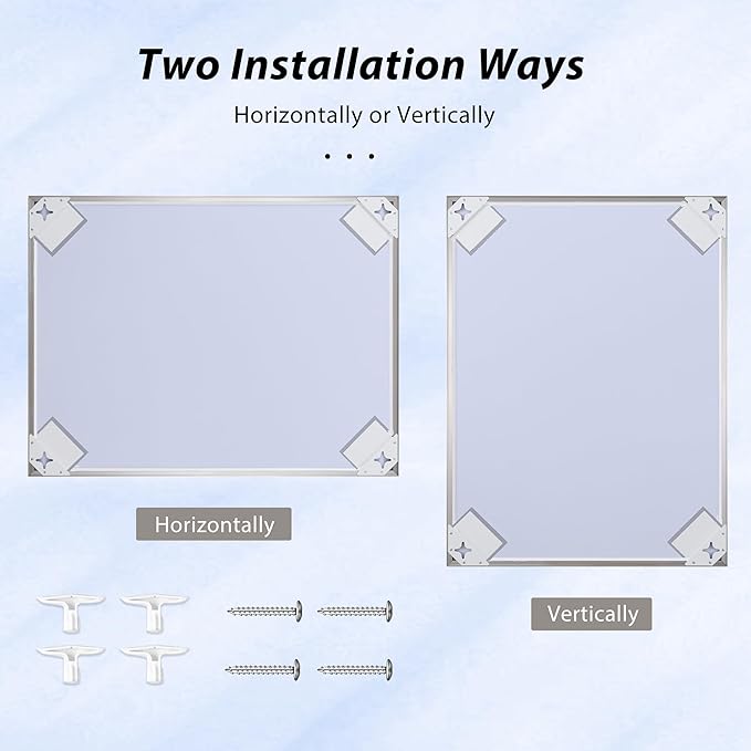 30x30 Inch Nickel Bathroom Mirror for Wall, Aluminum Frame Rectangle Rectangular Vanity Mirror, Modern Large for Bedroom, Living Room, Horizontal or Vertical