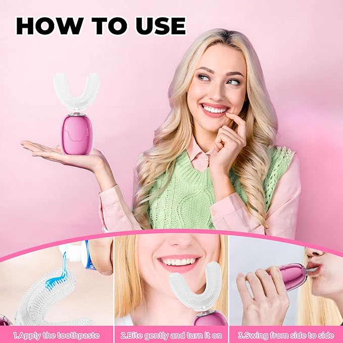 U Shaped Electric Toothbrush for Adults - 360° U Brush Nylon Bristle,Rechargeable Electric Toothbrush,Teeth Whitening Brush for Home & Travel Use (Black)