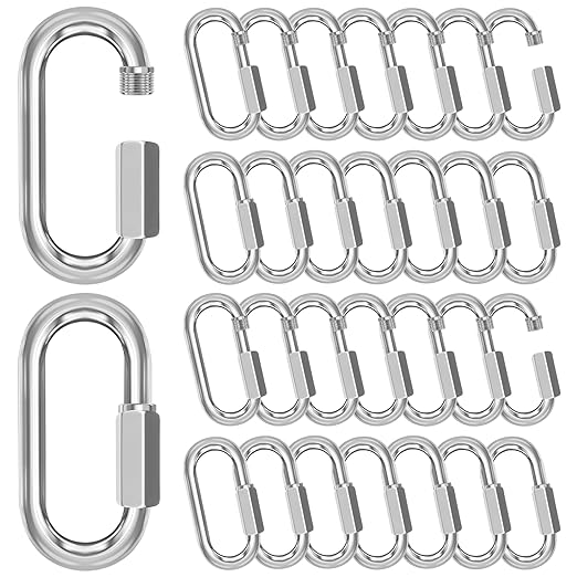 M5-30 Pack 1.95” Quick Links Chain Connectors, 3/16″ Galvanized Chain Locking Carabiners Hooks, 650LBS Heavy Duty Thread Quick Link Clips, Twist Oval Keychain D Shape for Swing, Camping