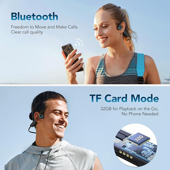 AGPTEK X15 Waterproof MP3 Player with Bluetooth 5.3 for Swimming, 32GB Non-in-Ear Bone Conduction Headphones for Running, Cycling, Sports