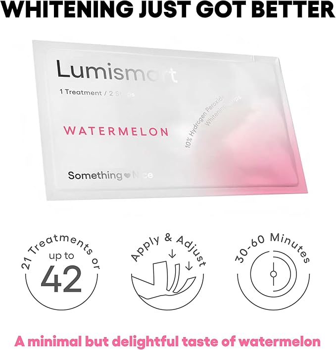 Something Nice Lumismart Whitening Strips - Dentist-Designed, Enamel Safe, up to 42 Treatments with Smart Adjust - Teeth Whitening Strips in Watermelon for Sensitive Teeth