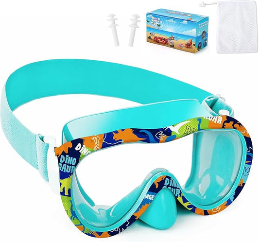 Kids Swim Goggles with Nose Cover, 180° Panoramic Snorkel Mask with Anti-Fog & Anti-Leak Design, Comfort Fabric Strap UV Protection Lens for Boys Girls Ages 3-15