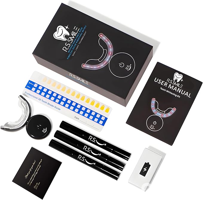 RS Smile Professional Wireless Teeth Whitening Kit with 32X Dual LED Lights, Red & Blue Light Technology for Deep Whitening, Rechargeable Device, Gentle Enamel - Safe Formula