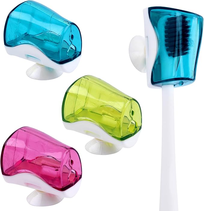 AUEAR, 3 Pack Toothbrush Head Covers with Suction Cup Anti Dust Wall Mirror Toothbrushes Holder Protective Case for Bathroom Home Travel Outdoor & Camping