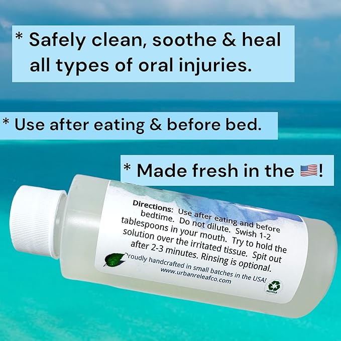 Urban ReLeaf Liquid Oral Wound Cleanser with Peppermint ! Soothe Irritation. Speed Healing. Natural Sea Salt Soak. Dental Work, Braces, Mouth, Gum, Canker sores, Orthodontics, dentures. Fresh Mint
