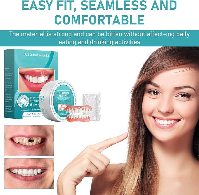 Minceetbien Dentures, Minceetbien Silicone Reline Denture Set, Comfortable and Secure, Adjustable Snap-in Upper and Lower Denture Kit for Instant Smile Restoration