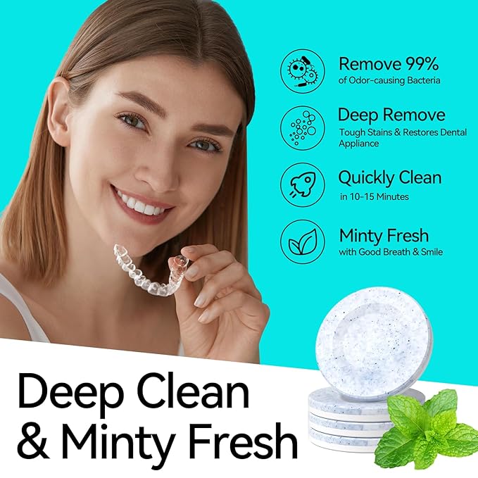 Retainer Cleaner Tablets,Denture Cleaning Tablets for Deep Remove Stains,Denture Cleaner Tablets 240 Tablets - Minty Fresh